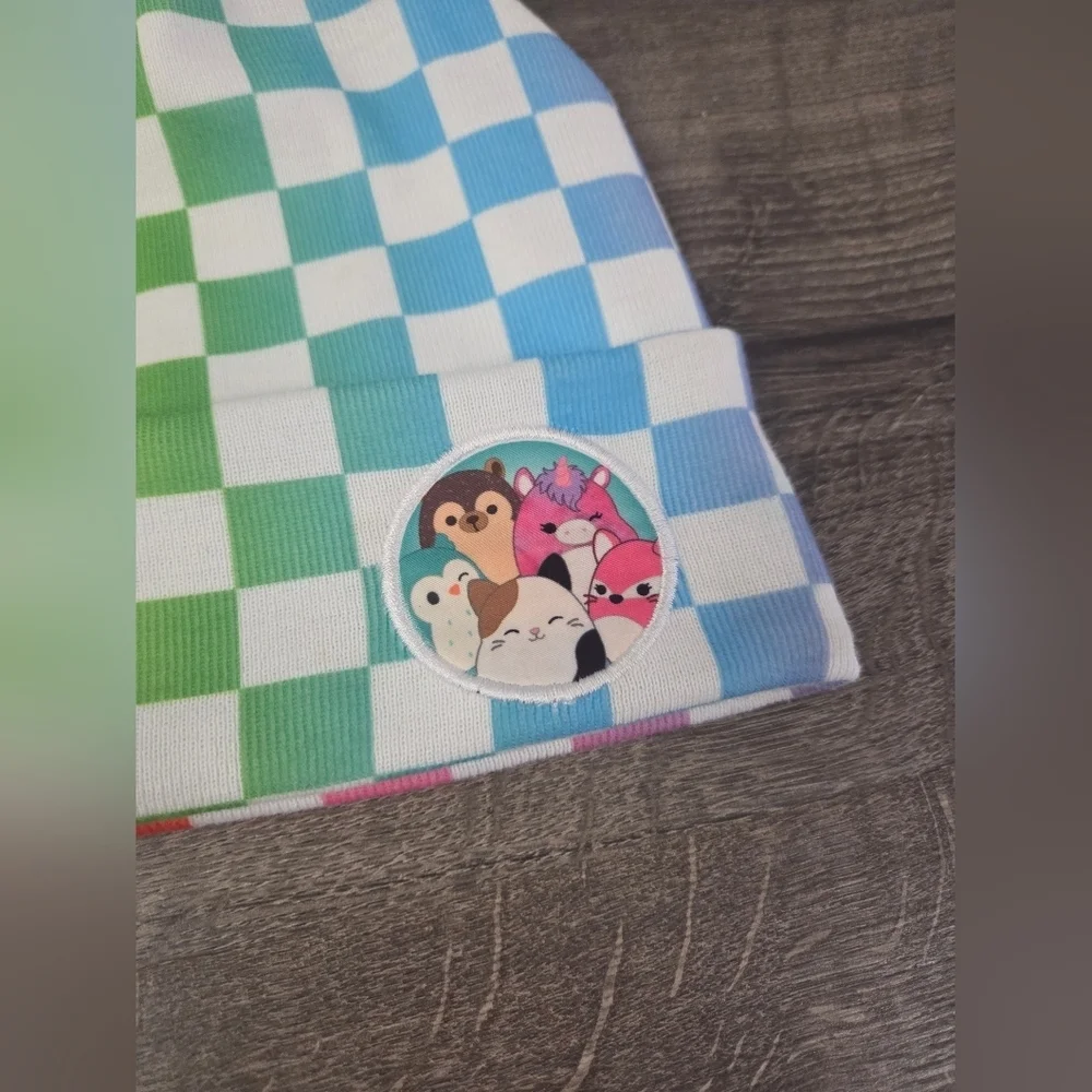 Squishmallows multicolored checkered beanie hat